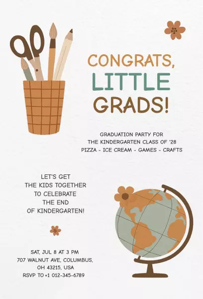 Fun Kid's Kindergarten Graduation Celebration Invitation Template