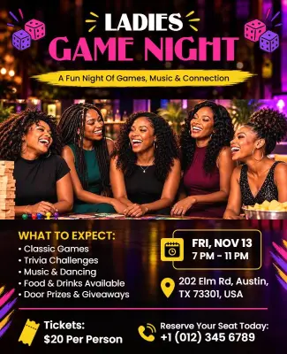 Fun Ladies Game Night Party Flyer Template
