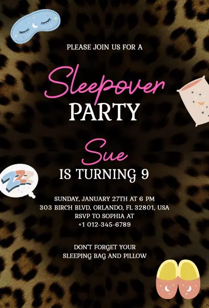 Fun Leopard Print Sleepover Party Celebration Invitation Template