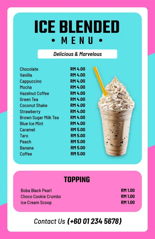 Fun Mix Ice Blended Toppings Drink Menu Template
