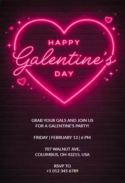 Fun Neon Heart Galentine's Day Celebration Invitation Template