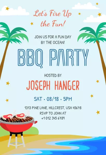 Fun Oceanfront Summer BBQ Party Celebration Invitation Template