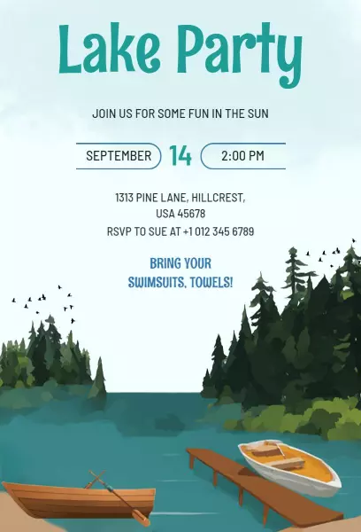 Fun Outdoor Lake Celebration Swimming Party Invitation Template