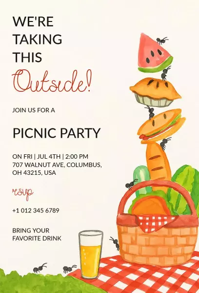 Fun Outdoor Summer Picnic Celebration Invitation Template