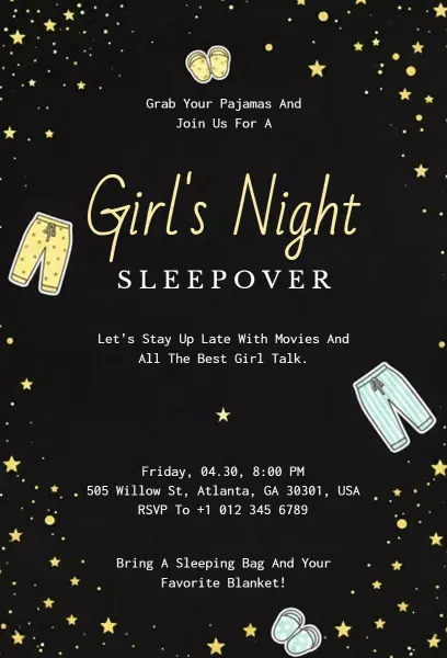 Fun Pajama Themed Ladies Night Out Sleepover Invitation Template