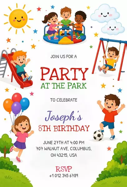 Fun Park Celebration Kids Birthday Party Invitation Template