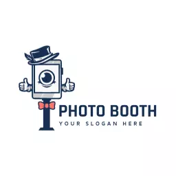 Fun Photo Booth with Charming Character and Stylish Hat Logo Template