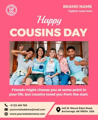 Fun Pink Cousins Day Celebration Poster Template