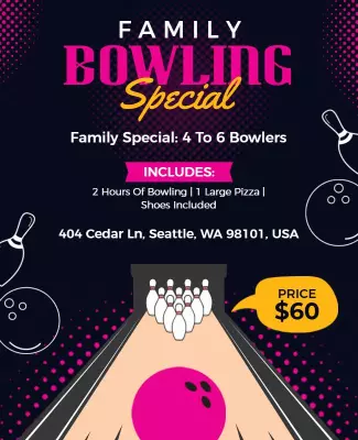 Fun Pink Family Bowling Special Promotion Poster Template