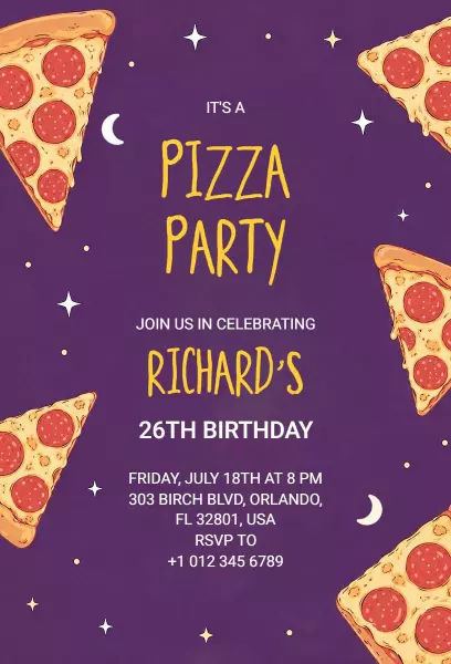 Fun Pizza Party Celebration for 26th Birthday Invitation Template