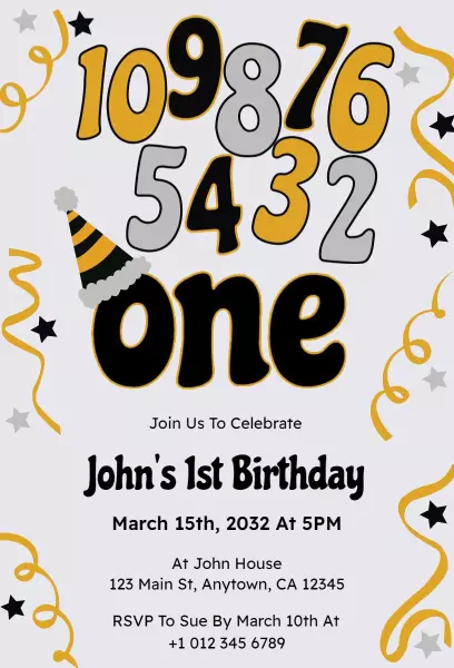 Fun Playful Colorful One Year Birthday Celebration Invitation Template