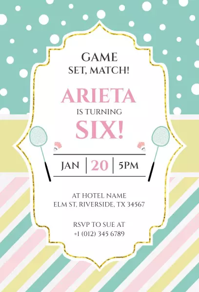 Fun Playful Tennis Theme Birthday Celebration Invitation Template