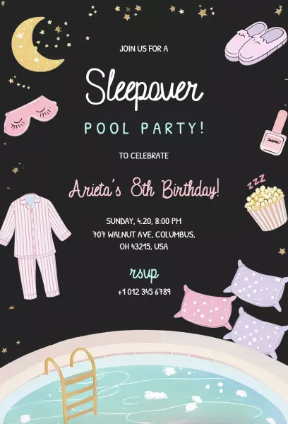 Fun Pool Sleepover Party Celebration Invitation Template