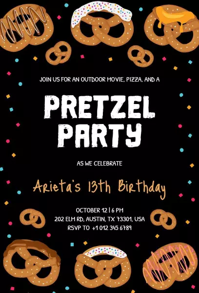 Fun Pretzel-Themed Birthday Celebration Party Invitation Template