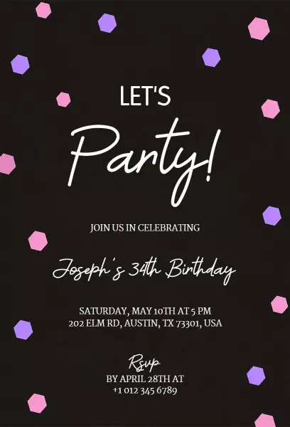 Fun Purple and Pink Celebration Birthday Invitation Template