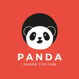 Fun Red Background with Playful Panda Design Logo Template