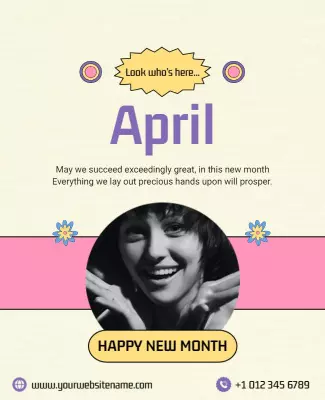 Fun Retro April New Month Celebration Poster Template