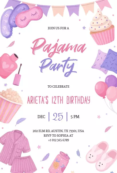 Fun Sleepover Celebration Pajama Party Invitation Template