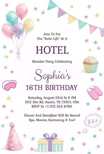 Fun Slumber Party Sweet 16 Birthday Celebration Invitation Template