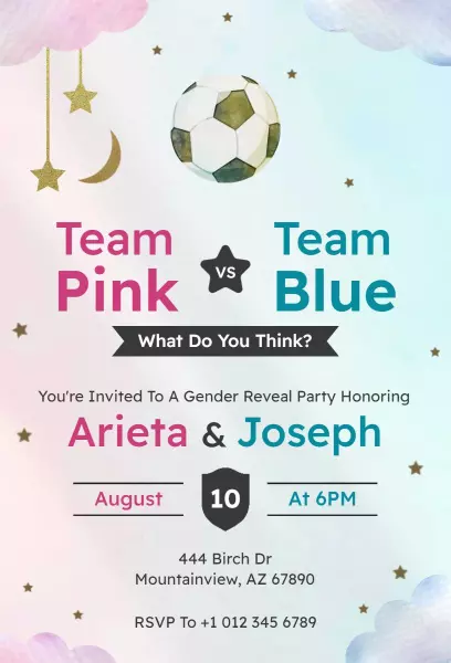 Fun Soccer Theme Gender Reveal Party Invitation Template