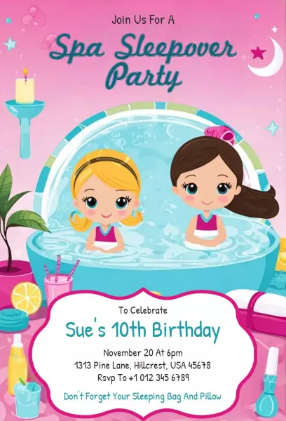 Fun Spa Themed Sleepover Party Invitation Template