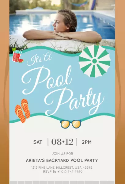 Fun Summer Backyard Pool Party Celebration Invitation Template