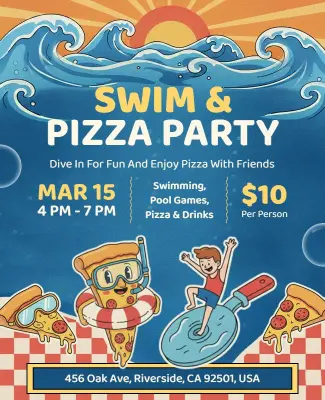 Fun Swim and Pizza Party Invitation Flyer Template