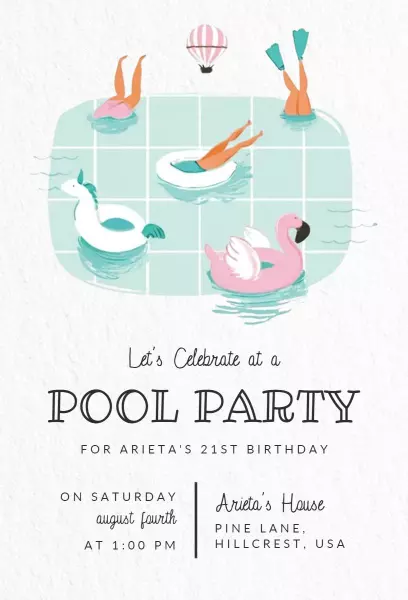 Fun Tropical 21st Birthday Pool Party Invitation Template