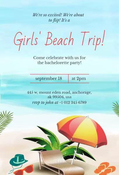 Fun Tropical Beach Bachelorette Party Celebration Invitation Template