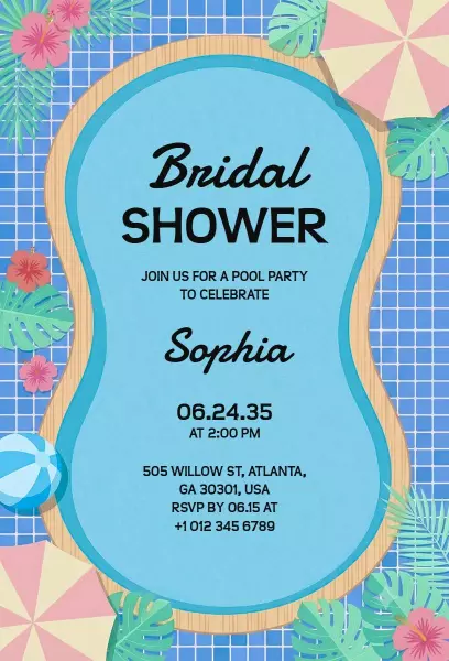 Fun Tropical Bridal Shower Pool Party Invitation Template