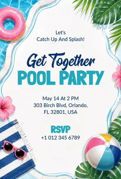 Fun Tropical Summer Pool Party Celebration Invitation Template