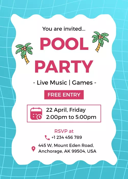 Fun Tropical Vibes Pool Party Celebration Invitation Template