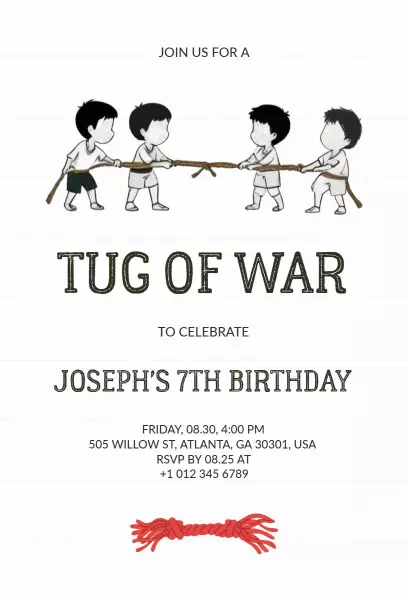 Fun Tug of War Kids Birthday Celebration Invitation Template