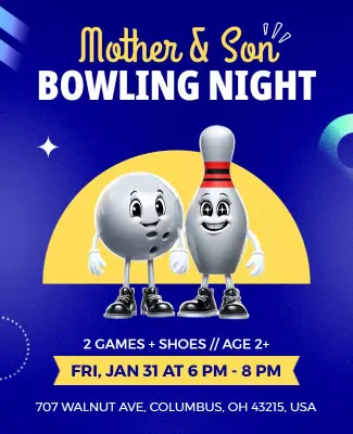 Fun Vibrant Mother and Son Bowling Night Poster Template