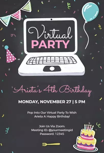 Fun Virtual Birthday Celebration for Kids Invitation Template