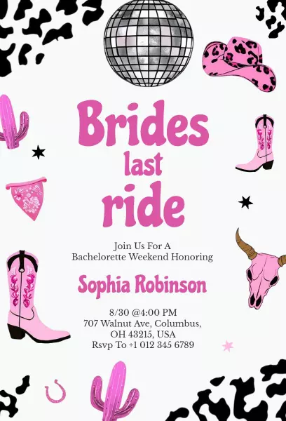 Fun Western-Themed Bachelorette Party Celebration Invitation Template