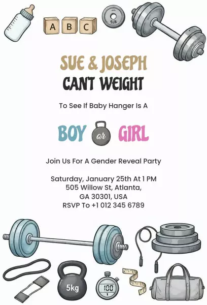 Fun Workout-Themed Gender Reveal Celebration Invitation Template