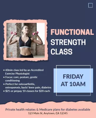 Functional Blue Strength Training Class Fitness Poster Template