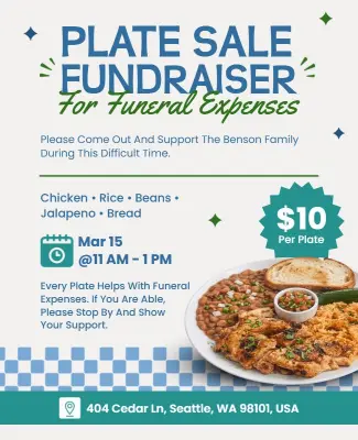 Fundraiser for Funeral Expenses Plate Sale Poster Template