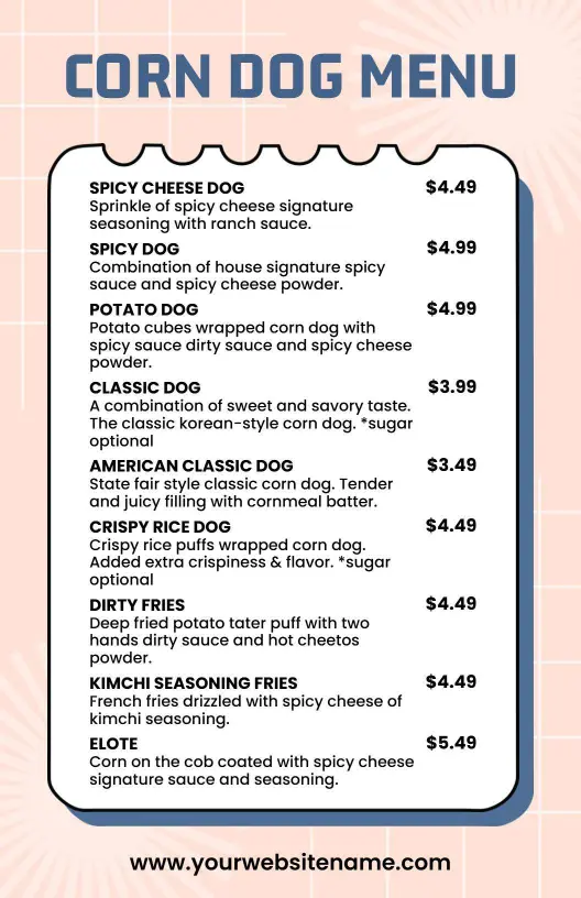 Funky Retro Chic Corn Dog Specialty Menu Template