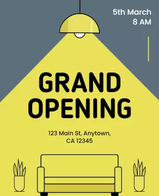 Vibrant Yellow Modern Grand Opening Event Flyer Template