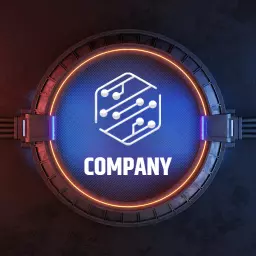 Futuristic Blue and Orange Tech Design Mockup Logo Template