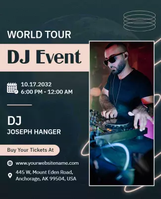 Futuristic Neon DJ World Tour Event Poster Template
