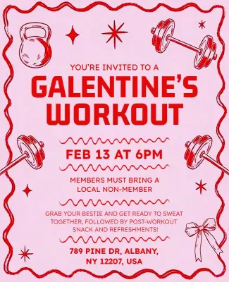Galentine's Day Fitness Workout Invitation Flyer Template