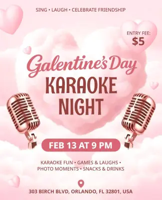 Galentine's Day Karaoke Night Celebration Flyer Template