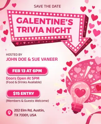 Galentine's Trivia Night Celebration Flyer Template