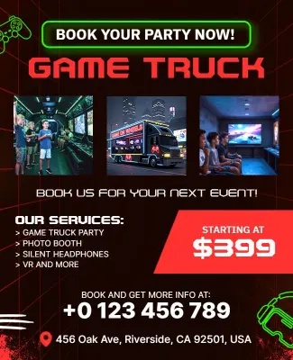 Game Truck Entertainment Services Promotional Flyer Template