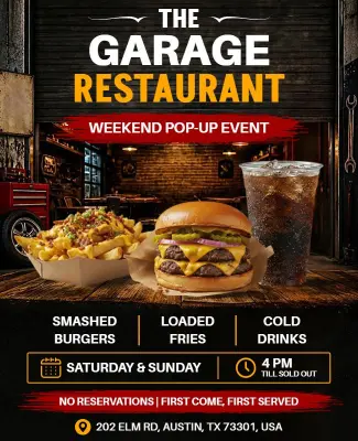 Garage Restaurant Pop-up Event Flyer Template
