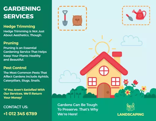 Gardening Services Hedge Trimming and Pest Control Brochure Template
