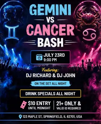 Gemini and Cancer Event Flyer Template